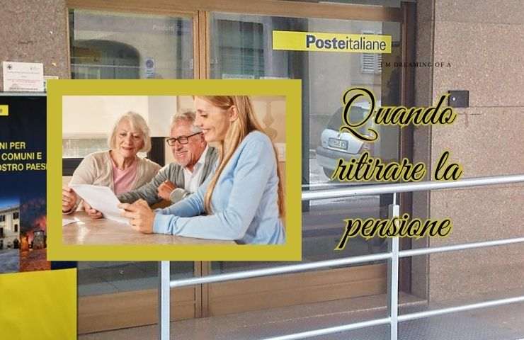 Ufficio postale e famiglia che consulta l'ammontare della pensione