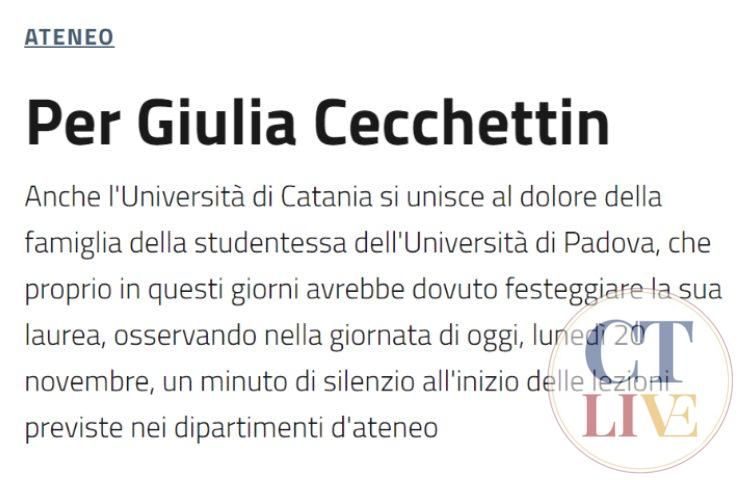 Giulia Cecchettin ricordo minuto silenzio Università Catania